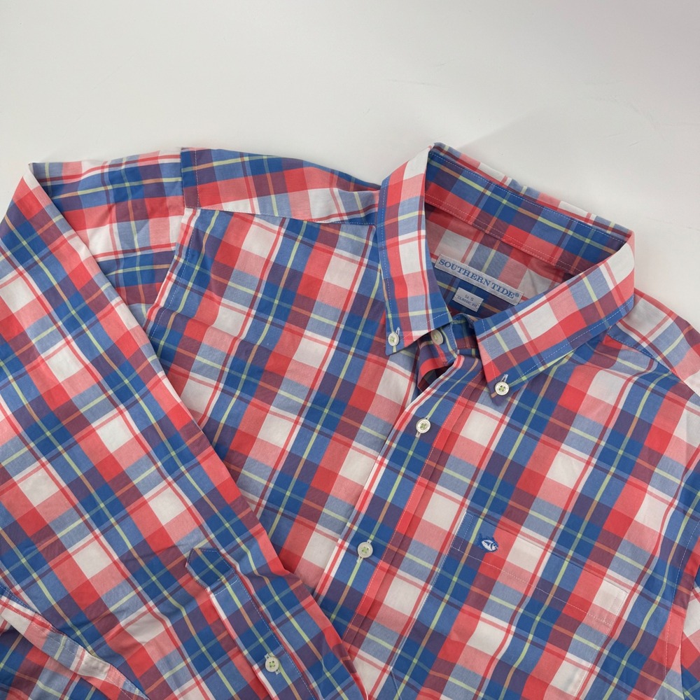 Southern Tide Button‎ Down Shirt Mens Size S Red Blue Plaid Classic Fit Skipjack